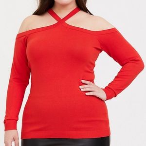 Torrid Red Cold Shoulder Sweater Top